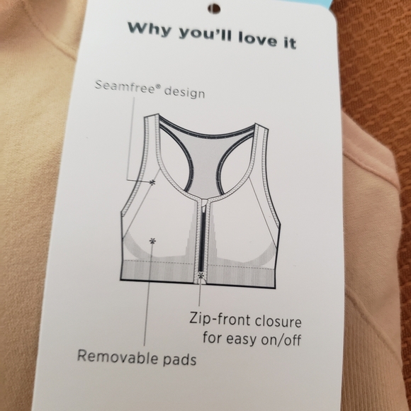 Jockey Beige Zip Front Sports Bra, Size XL - Picture 6 of 8